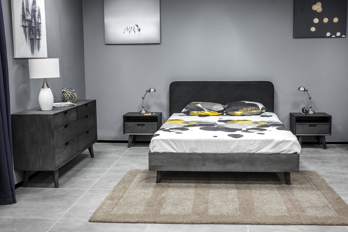 Mohave Acacia Wood 4-Piece Bedroom Set with Elegant Upholstered Bed and Spacious Storage Solutions
