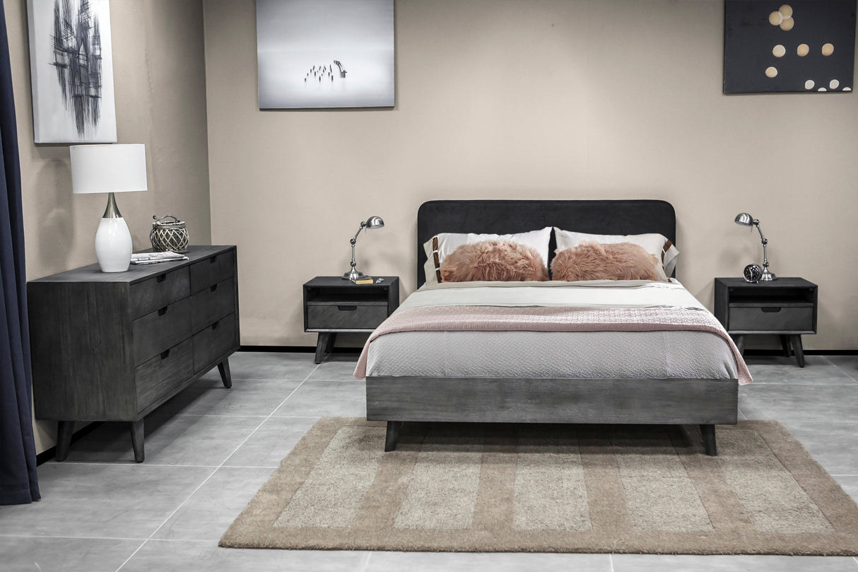 Mohave Acacia Wood 4-Piece Bedroom Set with Elegant Upholstered Bed and Spacious Storage Solutions