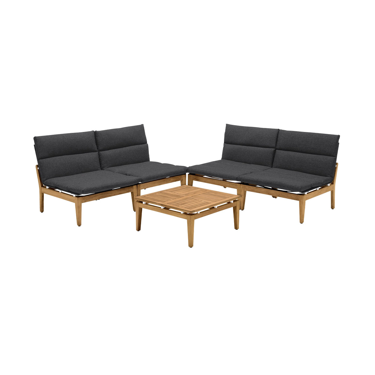 Arno 5-Piece Outdoor Teak Wood Lounge Set with Charcoal Olefin Cushions - Durable & Stylish Comfort