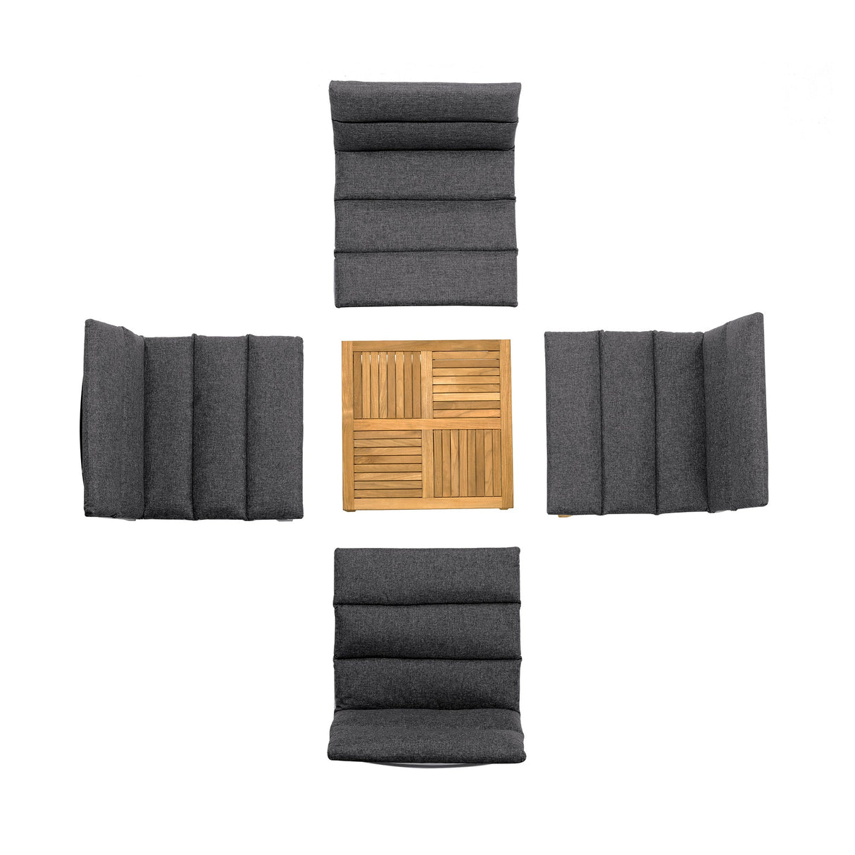 Arno 5-Piece Outdoor Teak Wood Lounge Set with Charcoal Olefin Cushions - Durable & Stylish Comfort