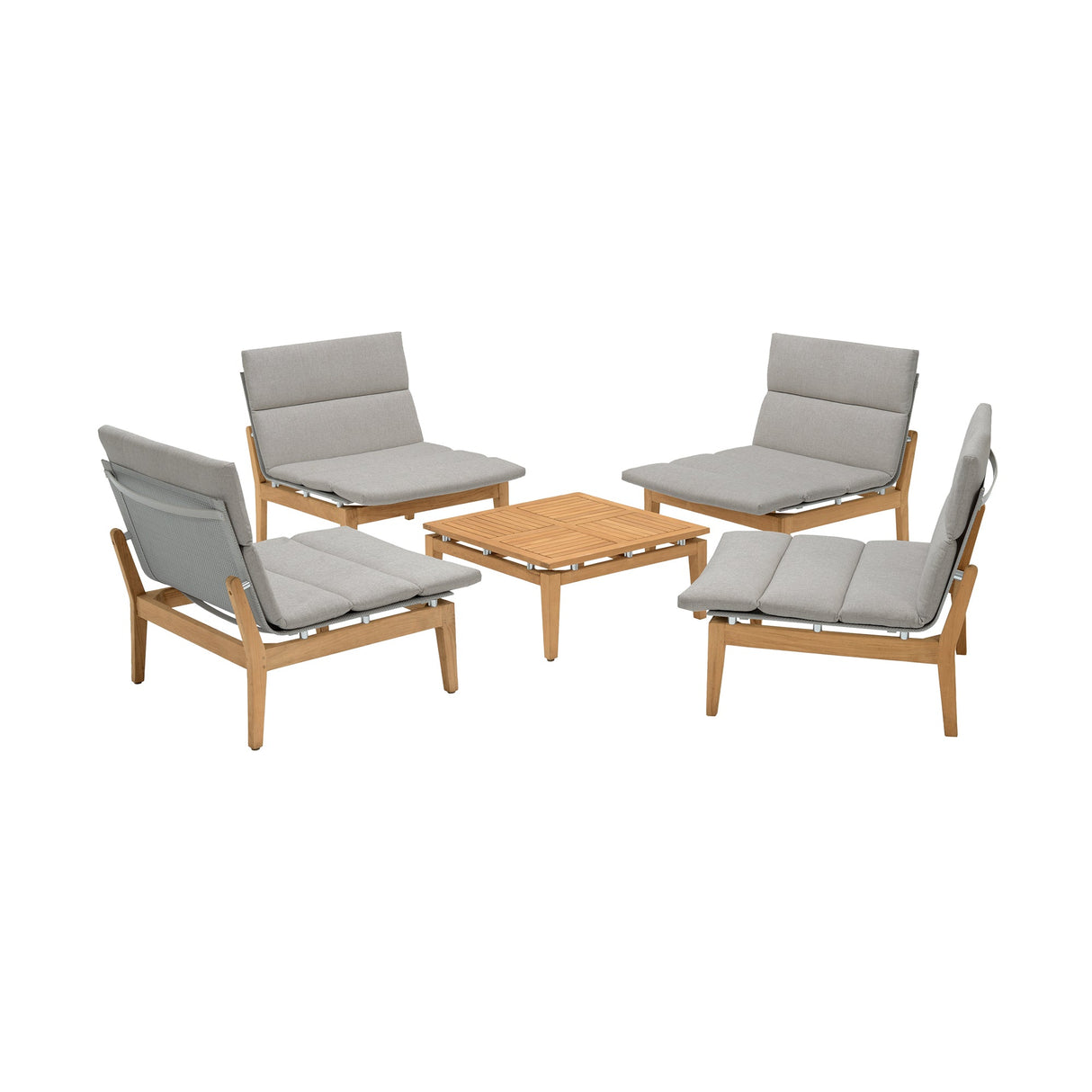 Arno 5-Piece Outdoor Teak Wood Lounge Set with Charcoal Olefin Cushions - Durable & Stylish Comfort