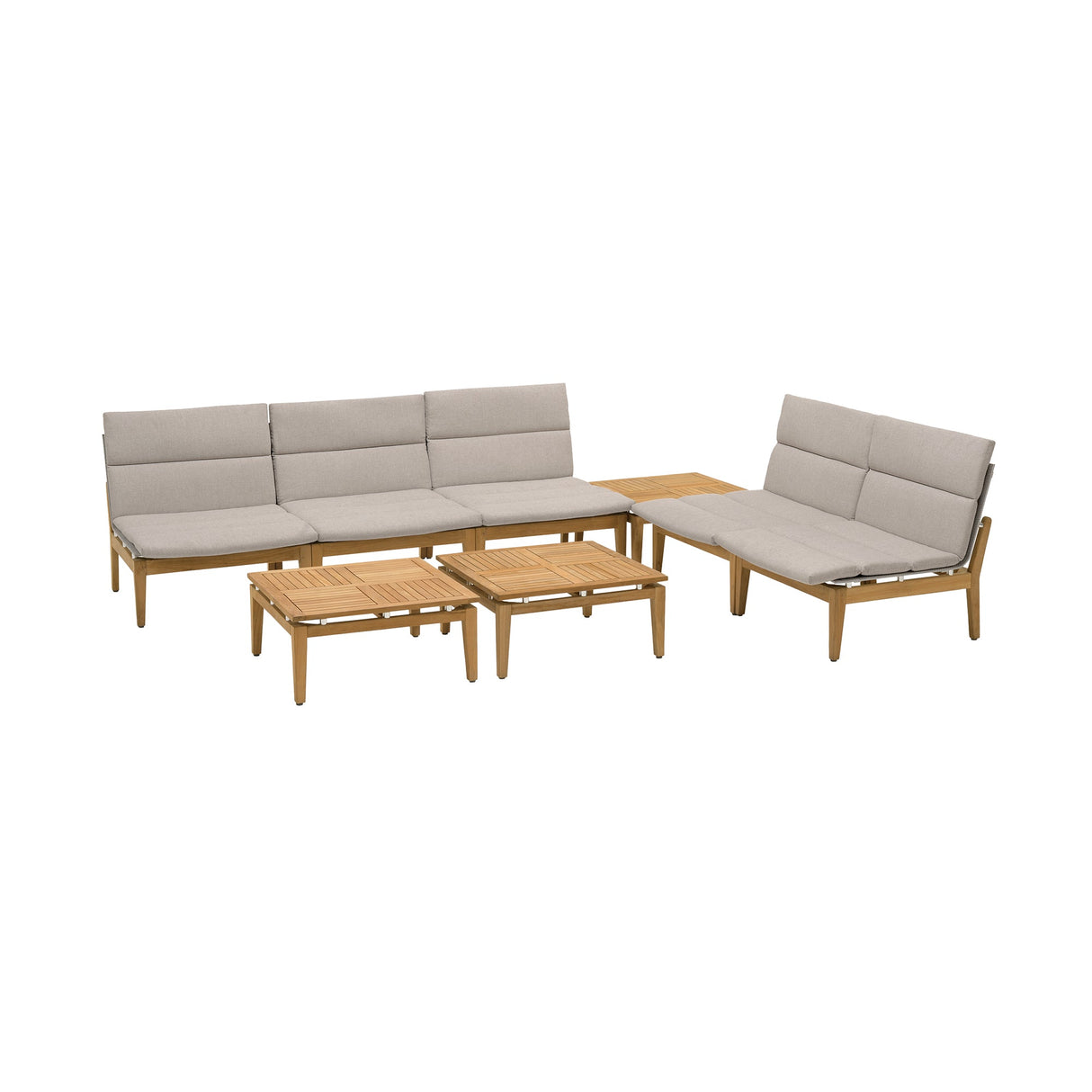 Arno Outdoor 8-Piece Teak Wood Seating Set with Comfortable Charcoal Olefin Cushions & Tables
