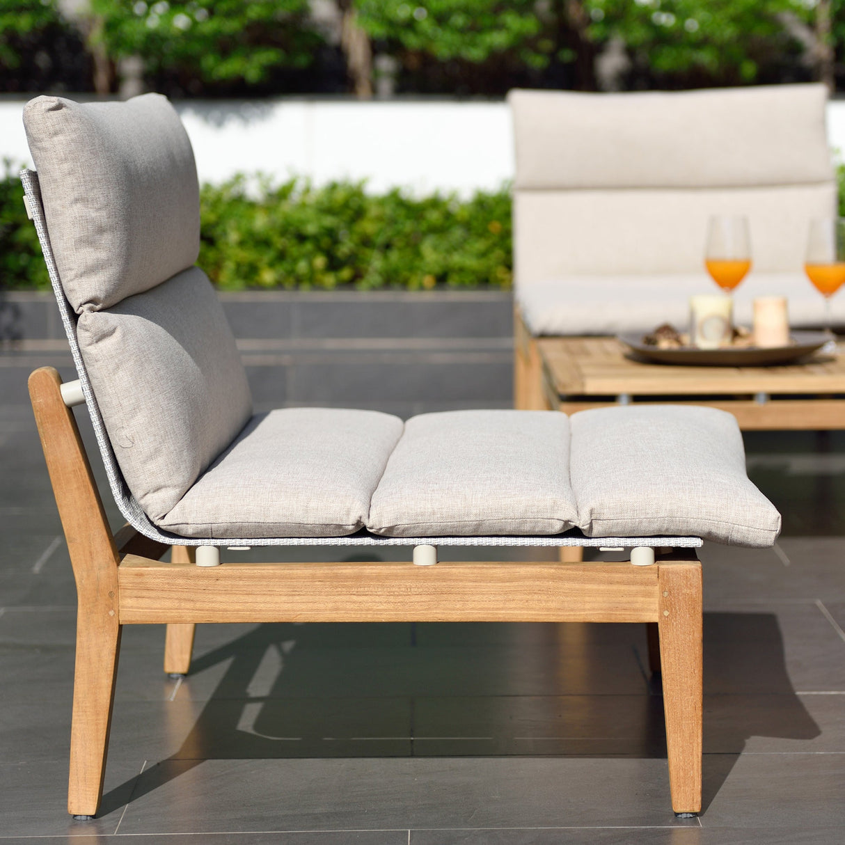 Arno Outdoor 8-Piece Teak Wood Seating Set with Comfortable Charcoal Olefin Cushions & Tables