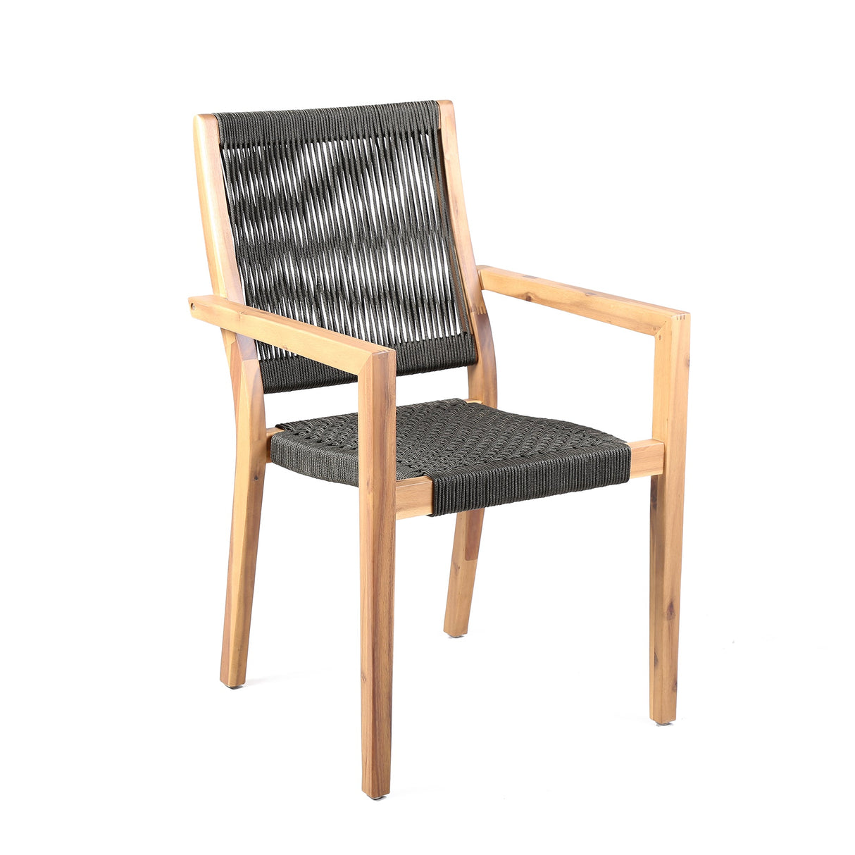 Sienna 5-Piece Outdoor Dining Set with Eucalyptus Frame, Super Stone Top, and Charcoal Rope Chairs