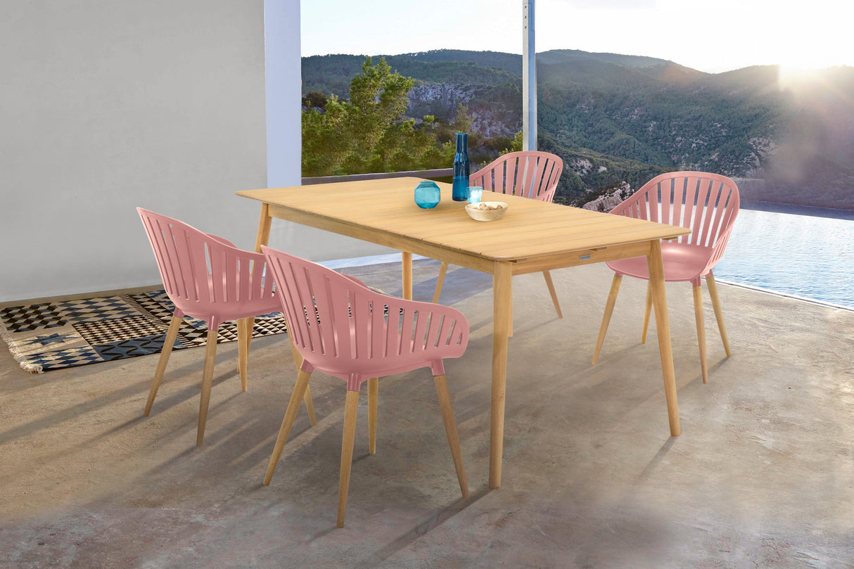 Nassau 5-Piece Outdoor Dining Set - Elegant Eucalyptus Table & Stylish Honey Finish Chairs, Durable!
