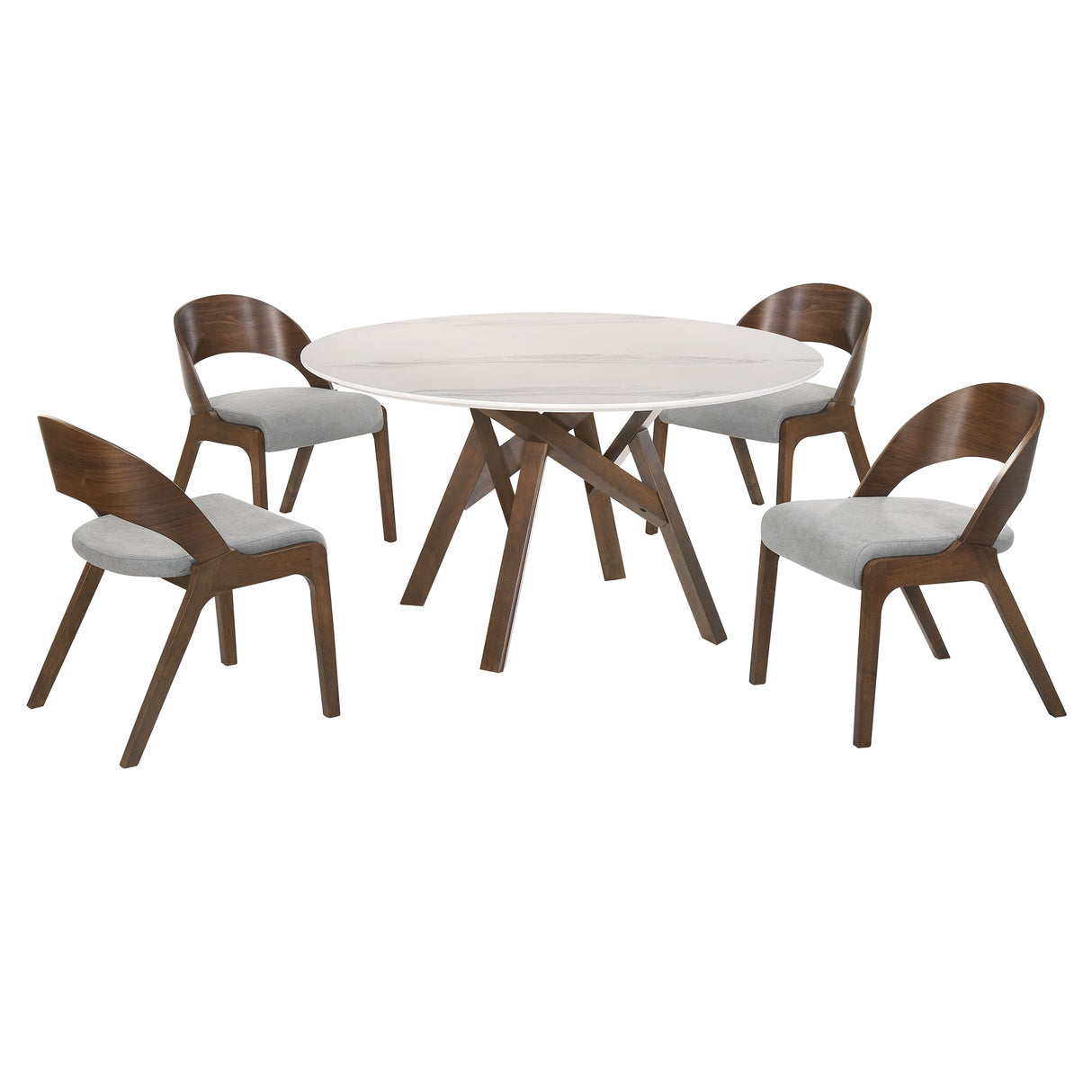 Venus Contemporary 5-Piece Dining Set with Marble Top and Comfortable Upholstered Chairs