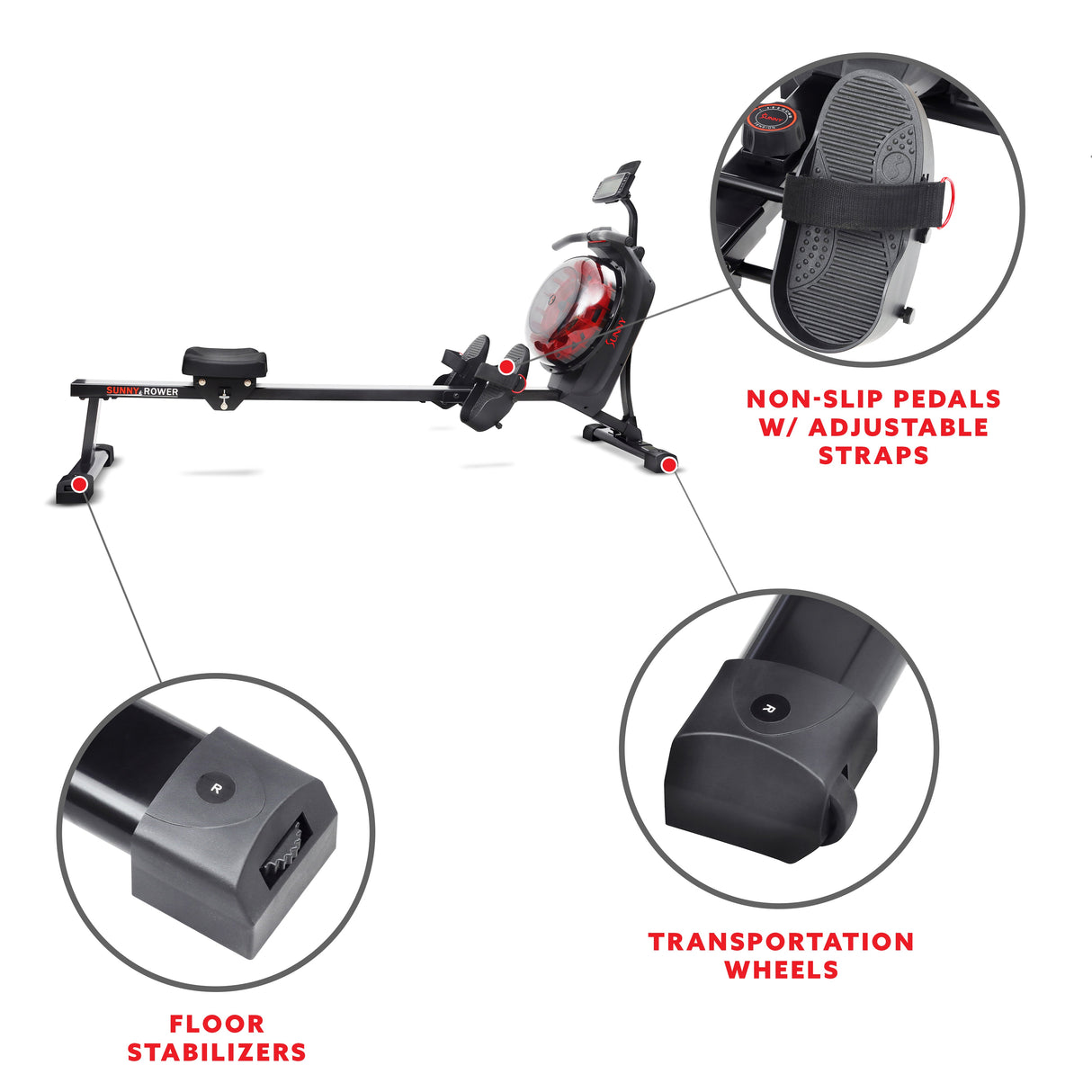 Sunny Health & Fitness Hydro + Dual Resistance Smart Magnetic Water Rowing Machine