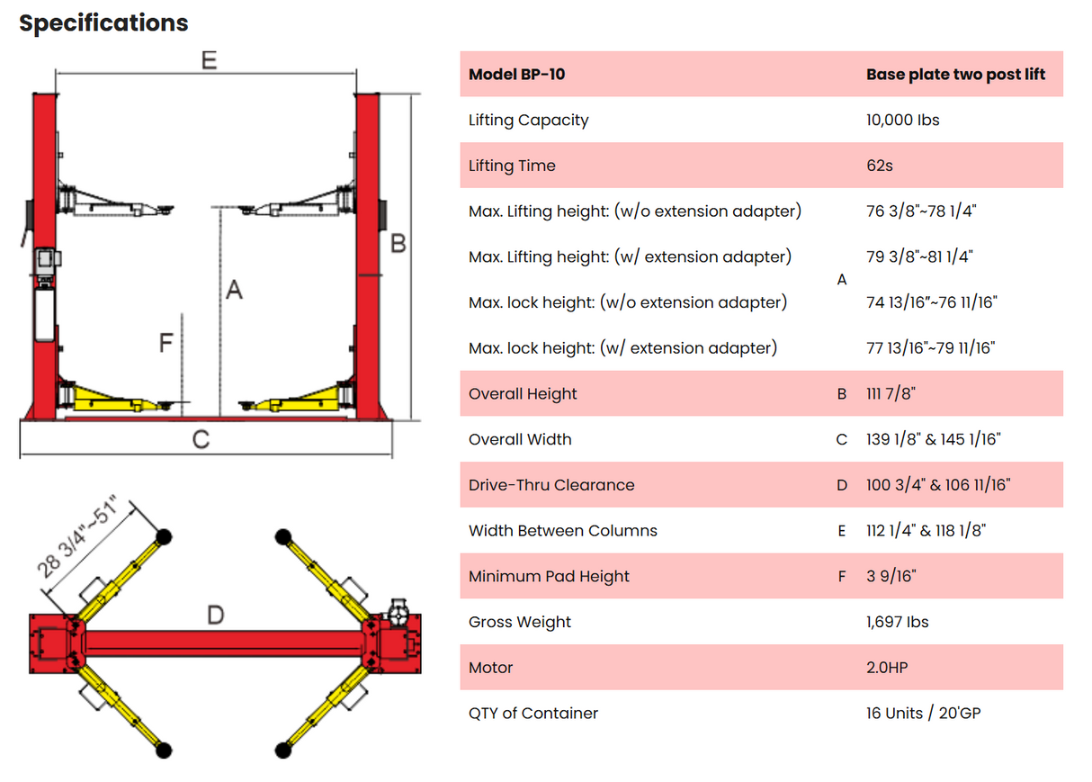 AMGO BP-10 10,000 lbs 2 Post Lift