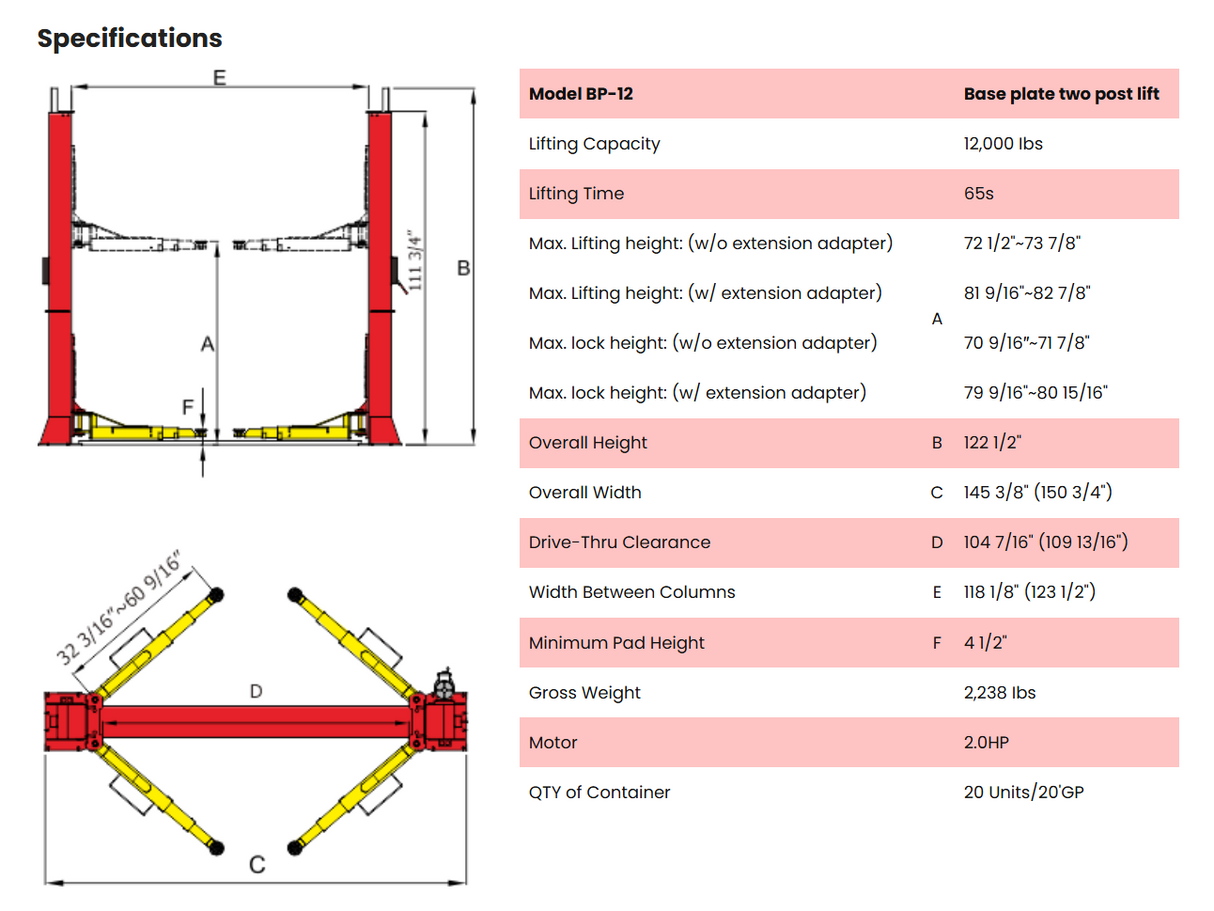 AMGO BP-12 12,000 lbs 2 Post Lift