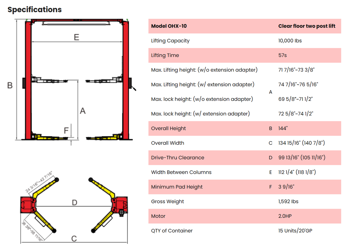 AMGO OHX-10 10,000 lbs 2 Post Lift
