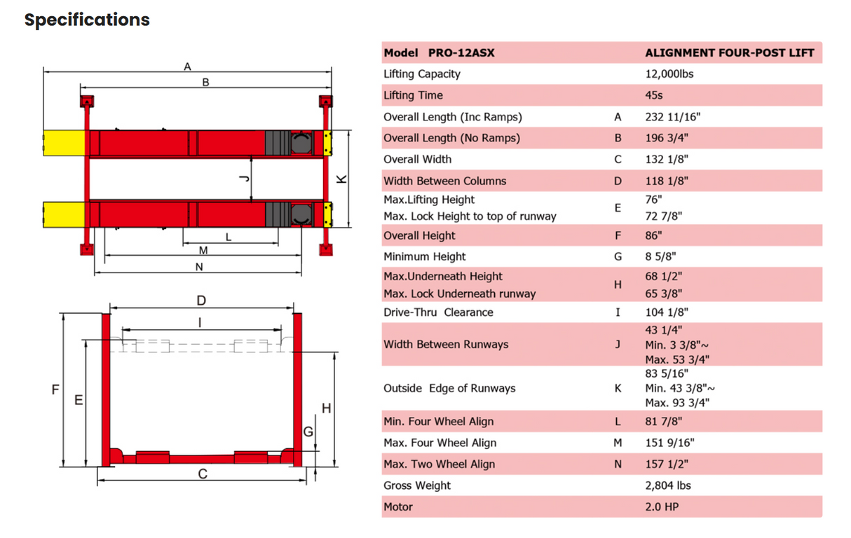 AMGO PRO-12ASX 12,000 lbs 4 Post Alignment Lift