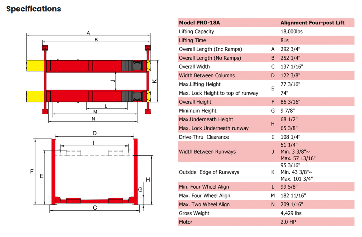 AMGO PRO-18A 18,000 lbs 4 Post Alignment Lift