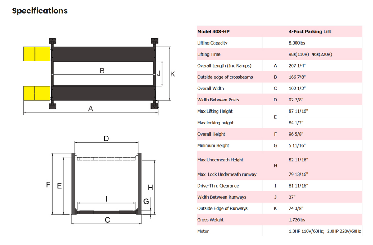 AMGO 408-HP 8,000 lbs 4 Post Parking Lift