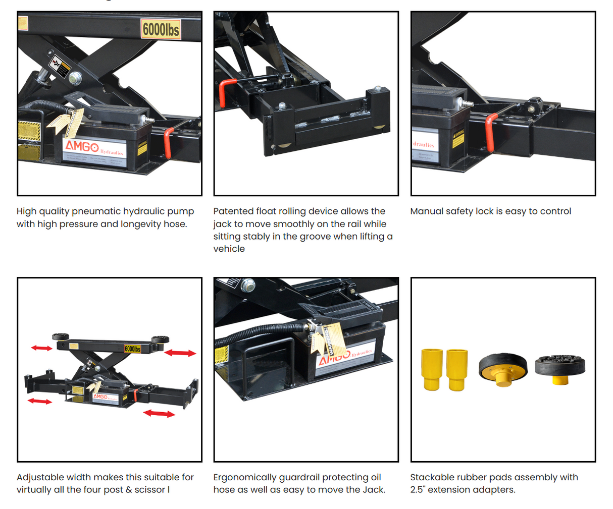 Amgo RJ-6A, 6000lb Rolling Jack - Pneumatic Pump