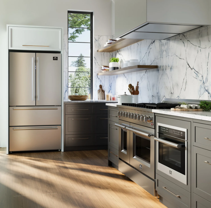 FORNO Moena 36" 19.2 cu. ft. French Door Built-In Refrigerator in Stainless Steel with Ice Maker, FFRBI1820-36SB