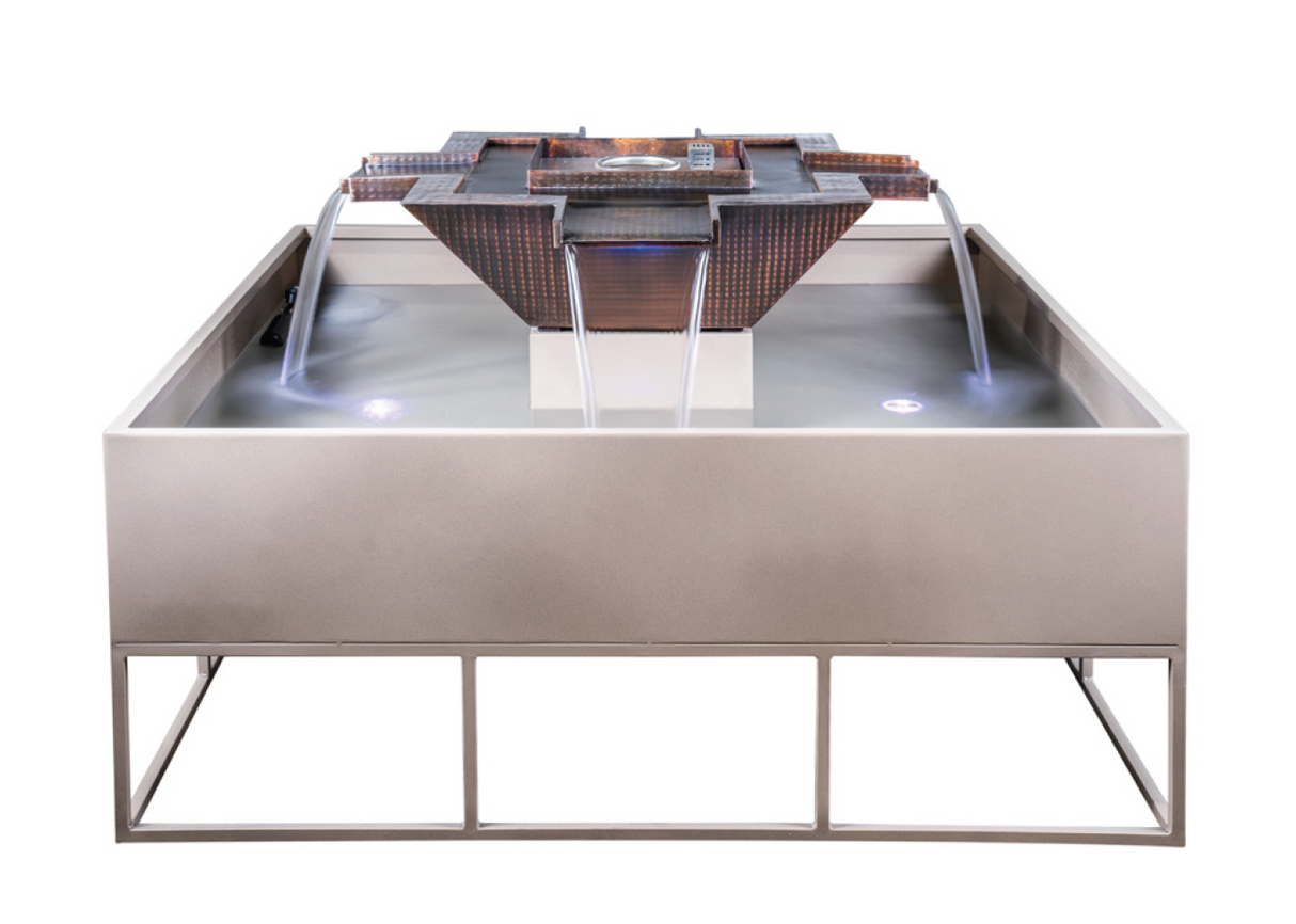 The Outdoor Plus Olympian Square 4-Way Copper Fire & Water Bowl plus Free Cover