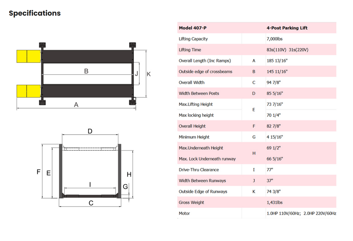 AMGO 407-P 7,000 lbs 4 Post Parking Lift