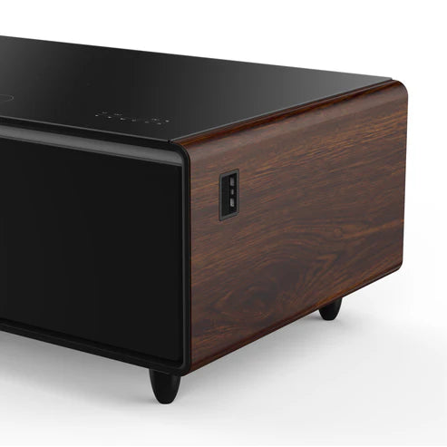 FORNO Evoluto 51" Smart Coffee Table – Dual Fridge Drawers, Bluetooth Audio, Wireless Charging, RGB Light in Black with Wood Accents, FCTFR7006-51WD