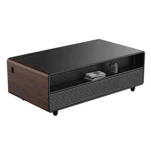 FORNO Evoluto 51" Smart Coffee Table – Dual Fridge Drawers, Bluetooth Audio, Wireless Charging, RGB Light in Black with Wood Accents, FCTFR7006-51WD