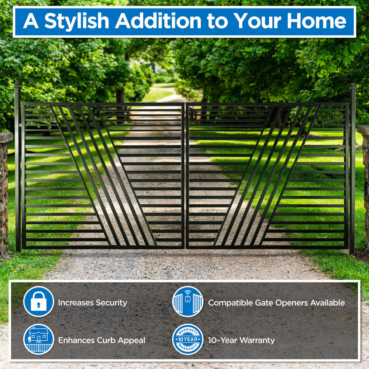 Aleko Automated Steel Dual Swing Driveway Gate and Gate Opener Complete Kit – Sofia Style – 18 x 6 Feet