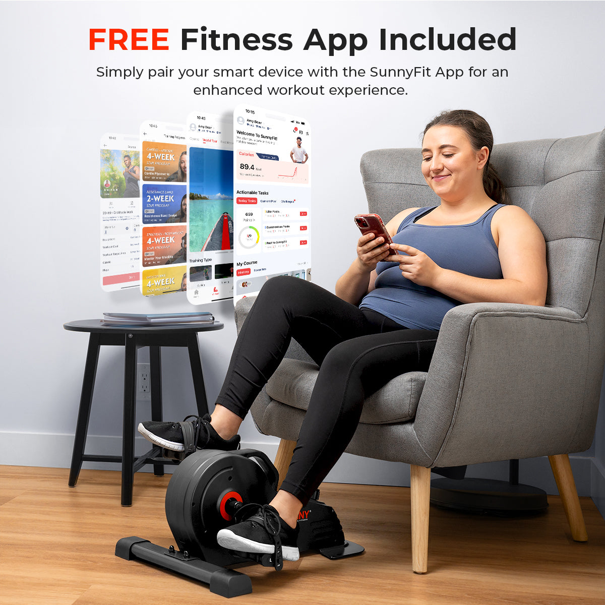 Sunny Health & Fitness Smart Low-profile Magnetic Mini Exercise Bike