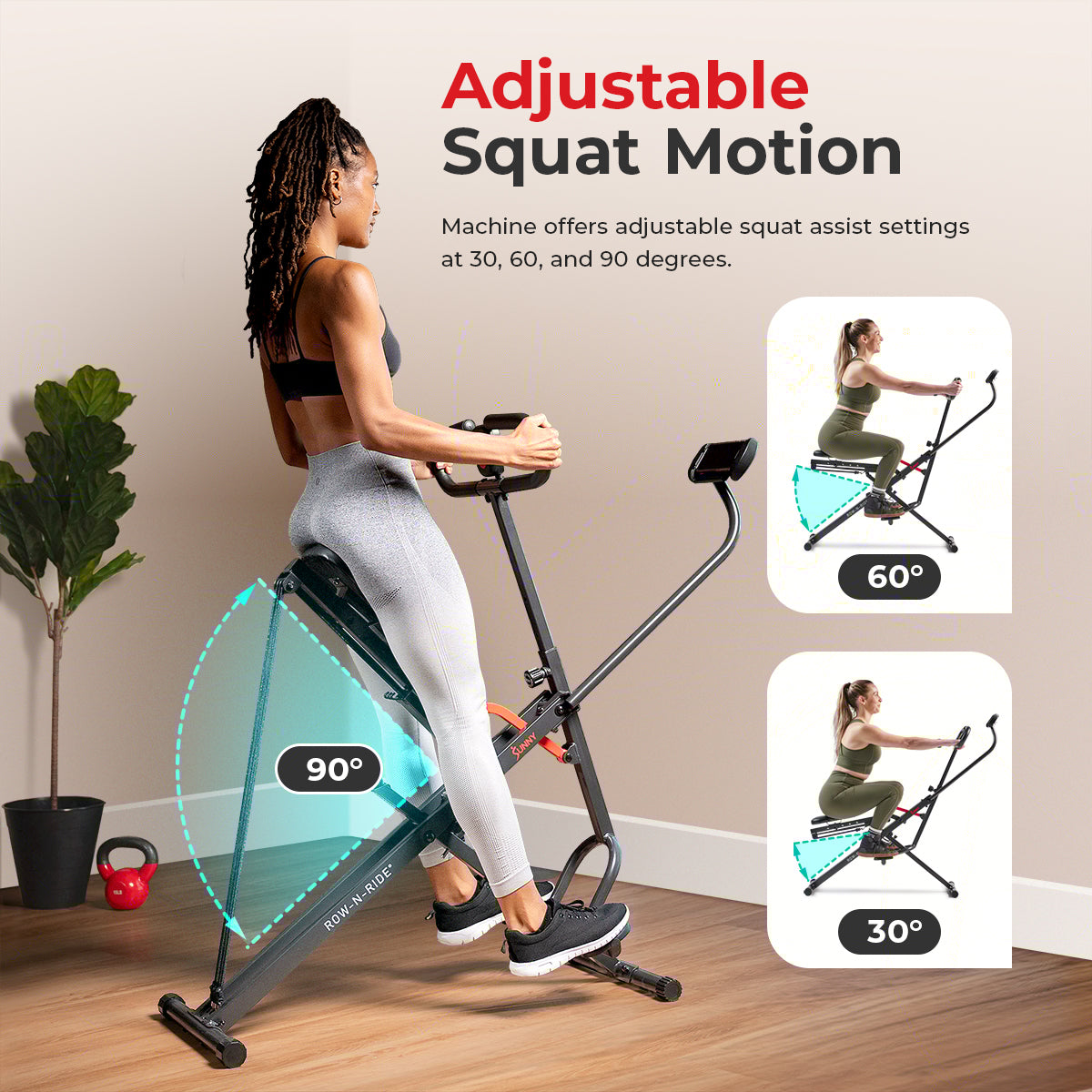 Sunny Health & Fitness Smart Upright Row-N-Ride® Squat Assist Trainer Machine for Abs and Glute Workout