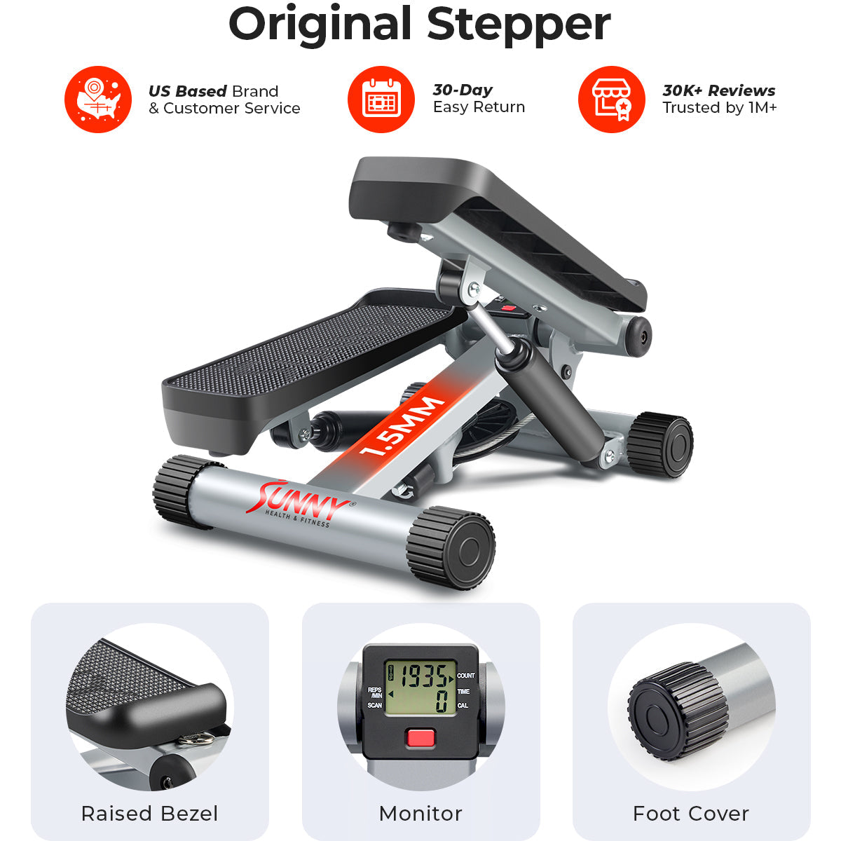 Sunny Health & Fitness Mini Stepper with Resistance Bands Step Machine w/ LCD Monitor