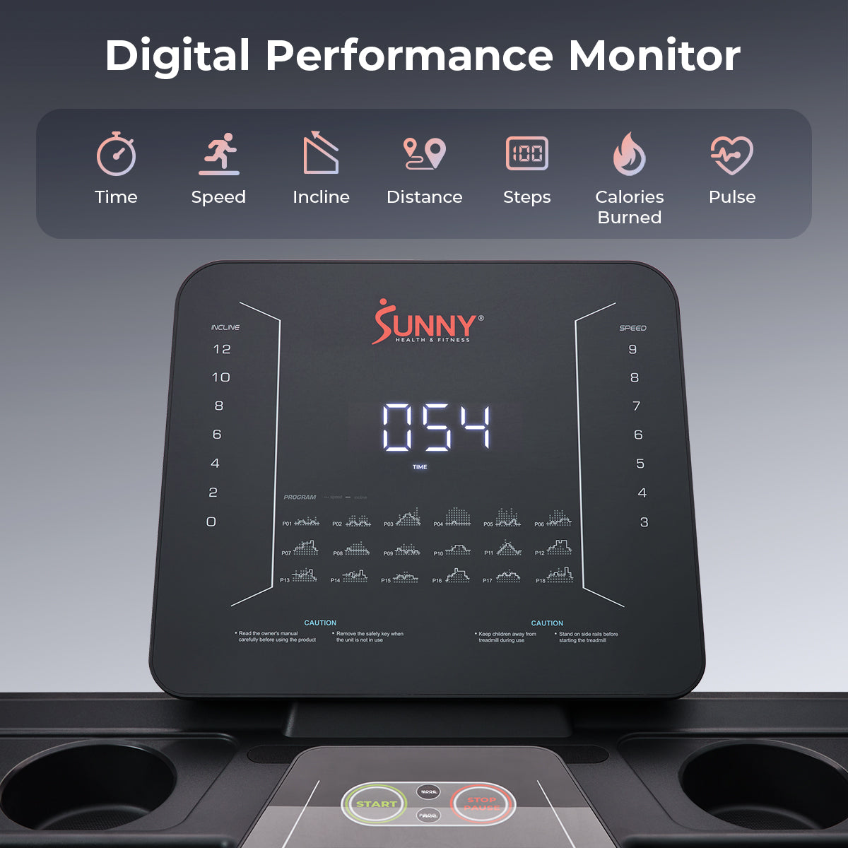 Sunny Health & Fitness Advanced Heavy Duty Auto Incline Smart Treadmill with 20" Running Deck