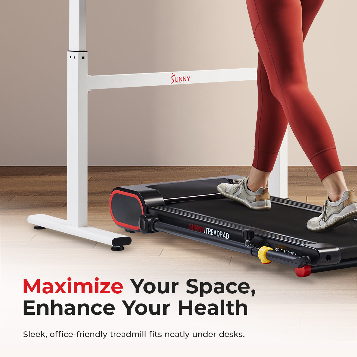 Sunny Health & Fitness Under Desk Walking Pad Smart Treadmill With Hiking Pole
