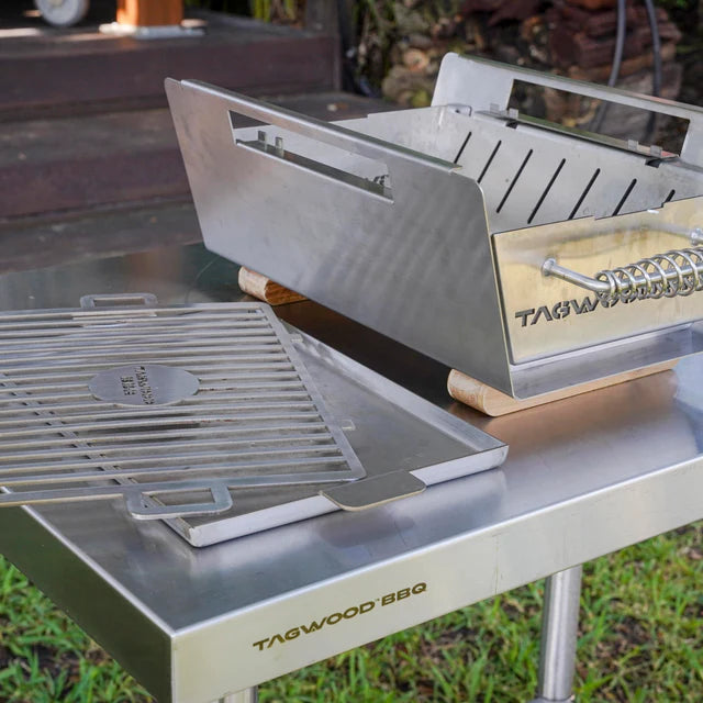 Tagwood BBQ Table Top Warming Brazier | Stainless steel and Acacia wood | BBQ07SS--
