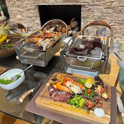 Tagwood BBQ Table Top Warming Brazier | Stainless steel and Acacia wood | BBQ07SS--