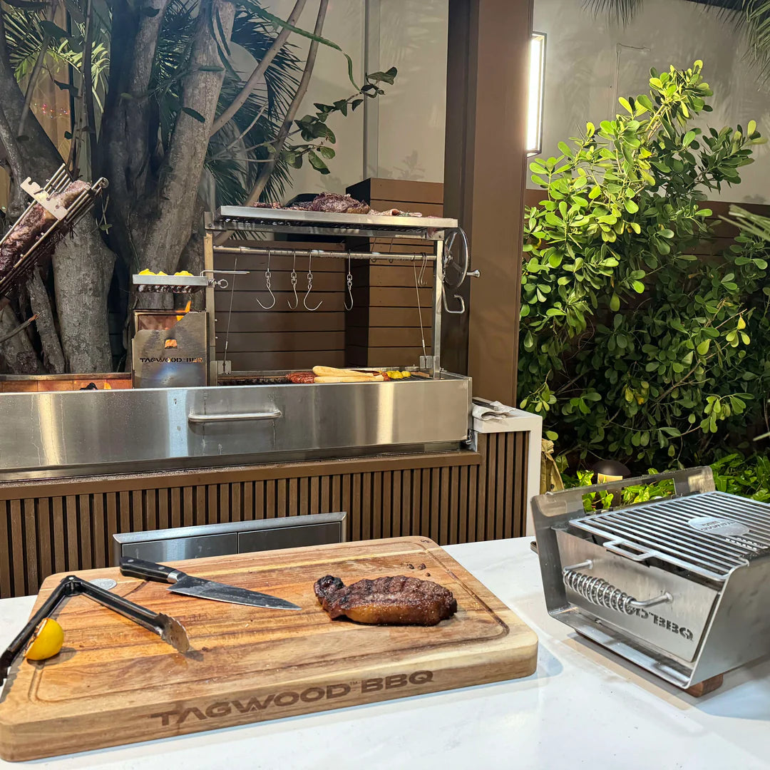 Tagwood BBQ Table Top Warming Brazier | Stainless steel and Acacia wood | BBQ07SS--