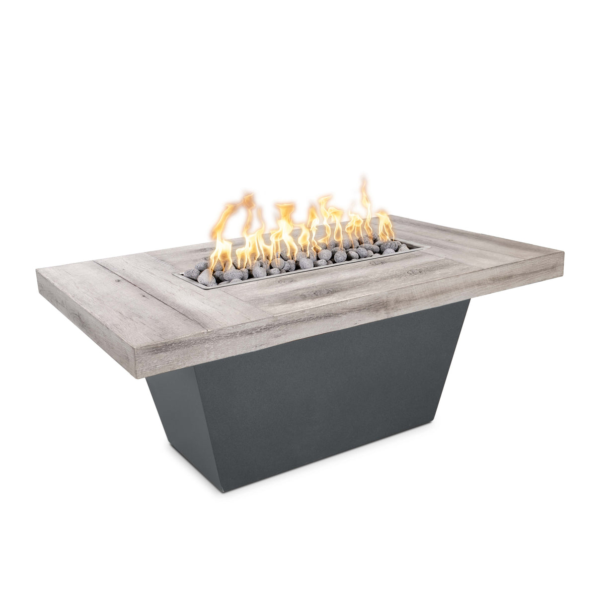 The Outdoor Plus Tacoma Wood Grain Concrete and Steel Fire Table plus Free Cover