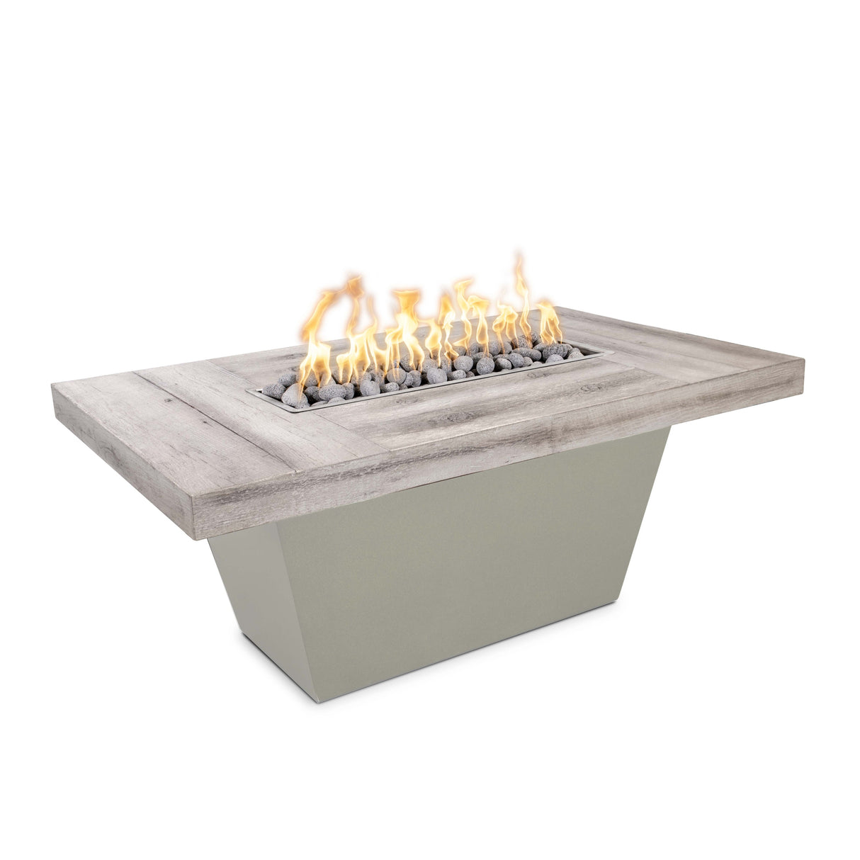 The Outdoor Plus Tacoma Wood Grain Concrete and Steel Fire Table plus Free Cover