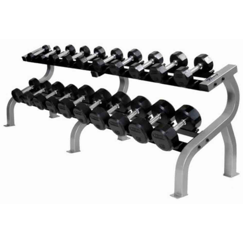 Troy 5 lb to 100 lb 12 Sided 20 Pair Premium Rubber Encased Dumbbell Set with Racks