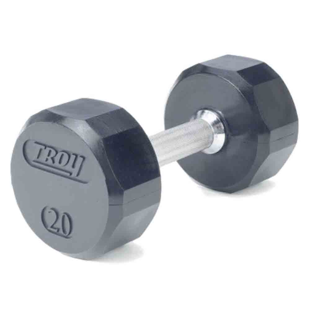 Troy 5 lb to 100 lb 12 Sided 20 Pair Premium Rubber Encased Dumbbell Set with Racks