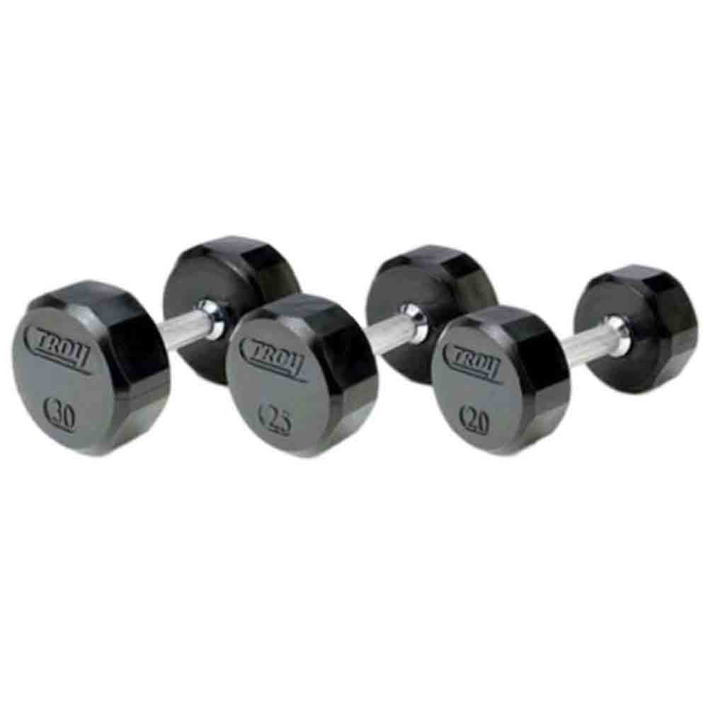 Troy 5 lb to 75 lb 12-sided Rubber Dumbbells Set with VTX shelf rack