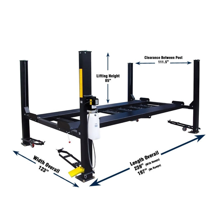 Tuxedo FP9K-DX-XLT 9,000 lb Deluxe Storage Lift Extended Length / Height - Poly casters, drip trays, jack tray FP9K-DX-XLT