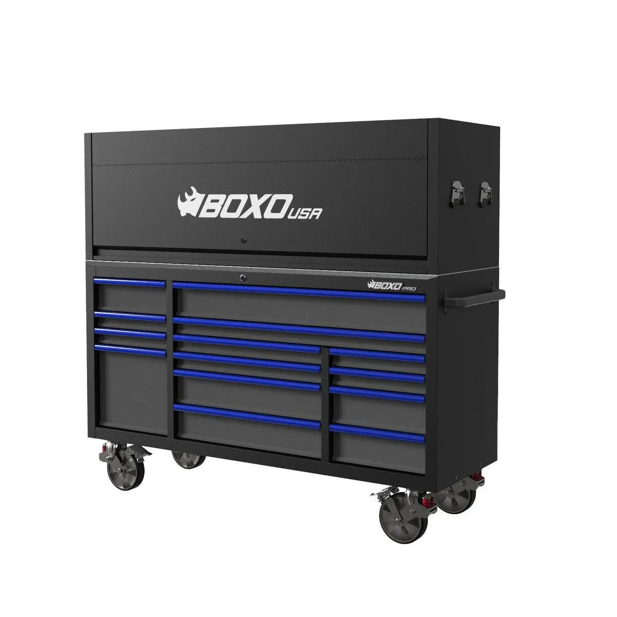 Boxo Pro Series | Loaded 72" 14-Drawer Garage Top Rolling Tool Box | Black