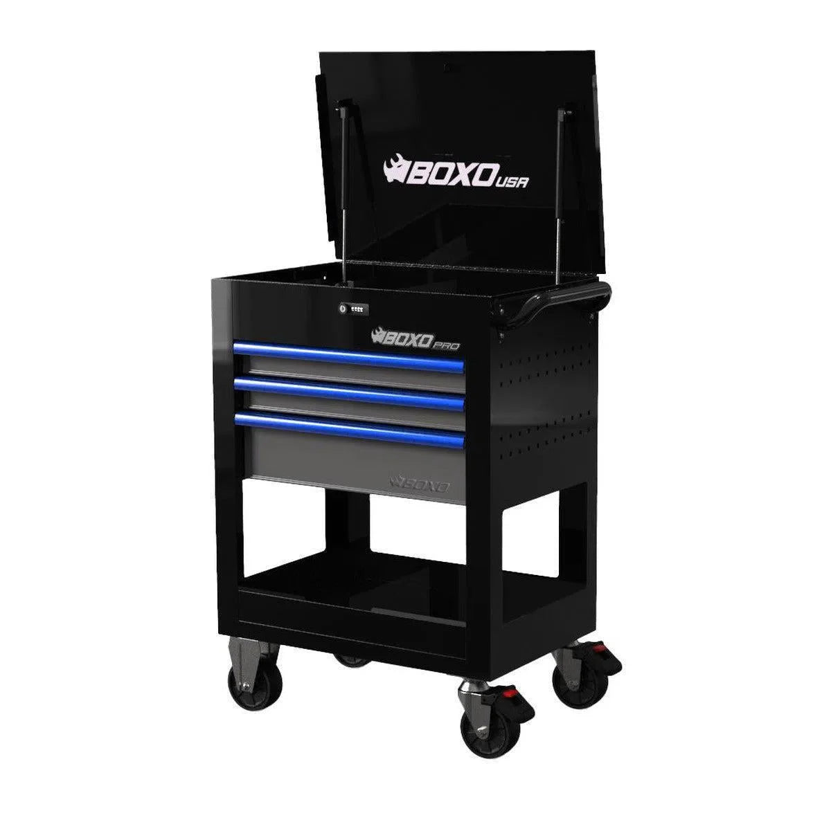 Boxo Pro Series | 28" 3-Drawer Flip top Service Cart Tool Box | No Trim