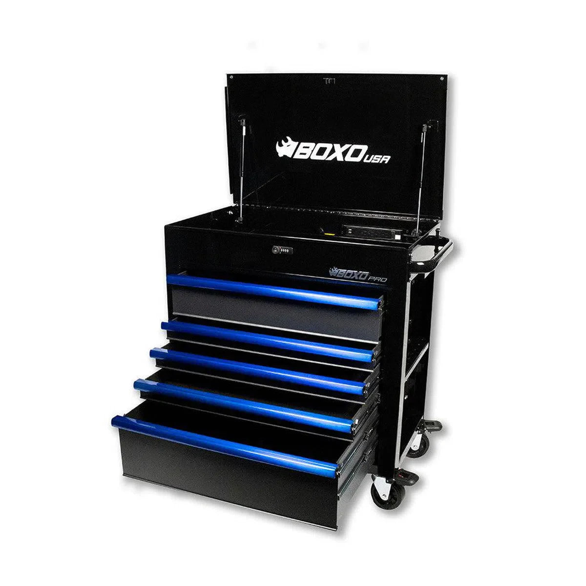 Boxo Pro Series | Loaded 35" 5-Drawer Flip-Top Service Cart Tool Box