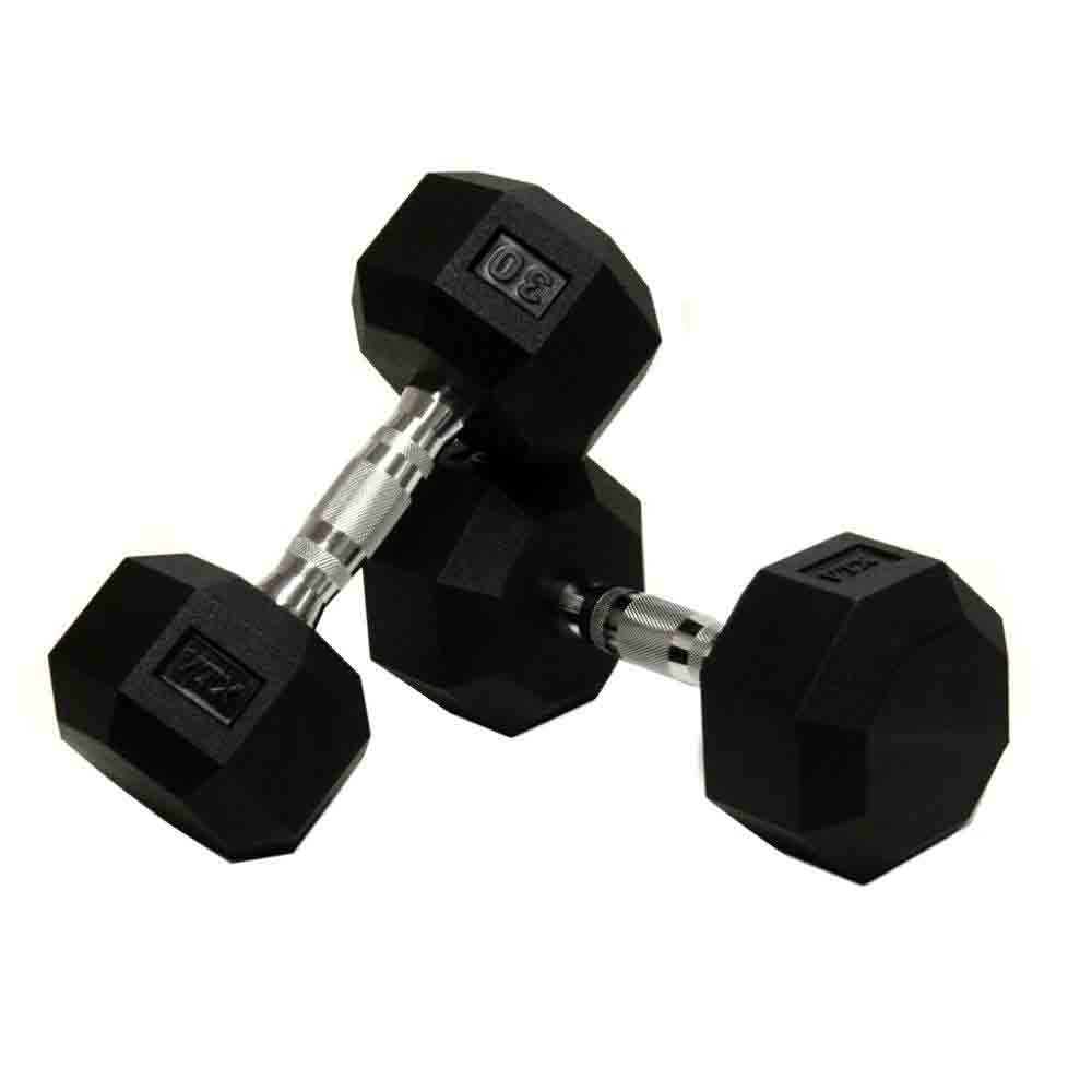 VTX by Troy 5 lbs to 75 lbs 8 Sided Rubber Encased Dumbbell Set with Rack