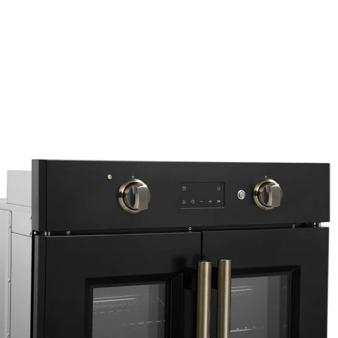 FORNO Asti 30" 3.58 cu. ft. French Door Electric Wall Oven with Air Fry, Self-Clean and Sous Vide in Black with Antique Brass Accents, FBOEL1333-30BLK