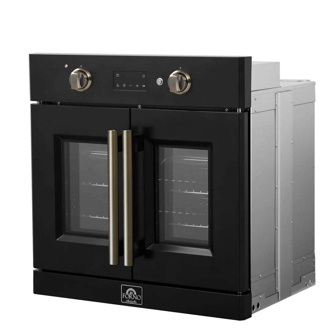 FORNO Asti 30" 3.58 cu. ft. French Door Electric Wall Oven with Air Fry, Self-Clean and Sous Vide in Black with Antique Brass Accents, FBOEL1333-30BLK