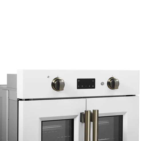 FORNO Asti 30" 3.58 cu. ft. French Door Electric Wall Oven with Air Fry, Self-Clean and Sous Vide in White with Antique Brass Accents, FBOEL1333-30WHT