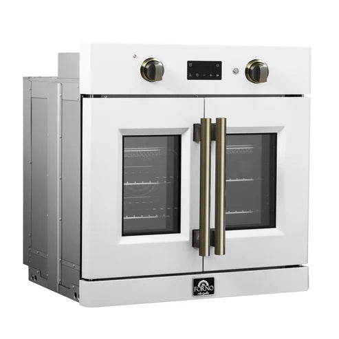 FORNO Asti 30" 3.58 cu. ft. French Door Electric Wall Oven with Air Fry, Self-Clean and Sous Vide in White with Antique Brass Accents, FBOEL1333-30WHT