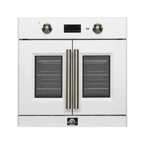 FORNO Asti 30" 3.58 cu. ft. French Door Electric Wall Oven with Air Fry, Self-Clean and Sous Vide in White with Antique Brass Accents, FBOEL1333-30WHT