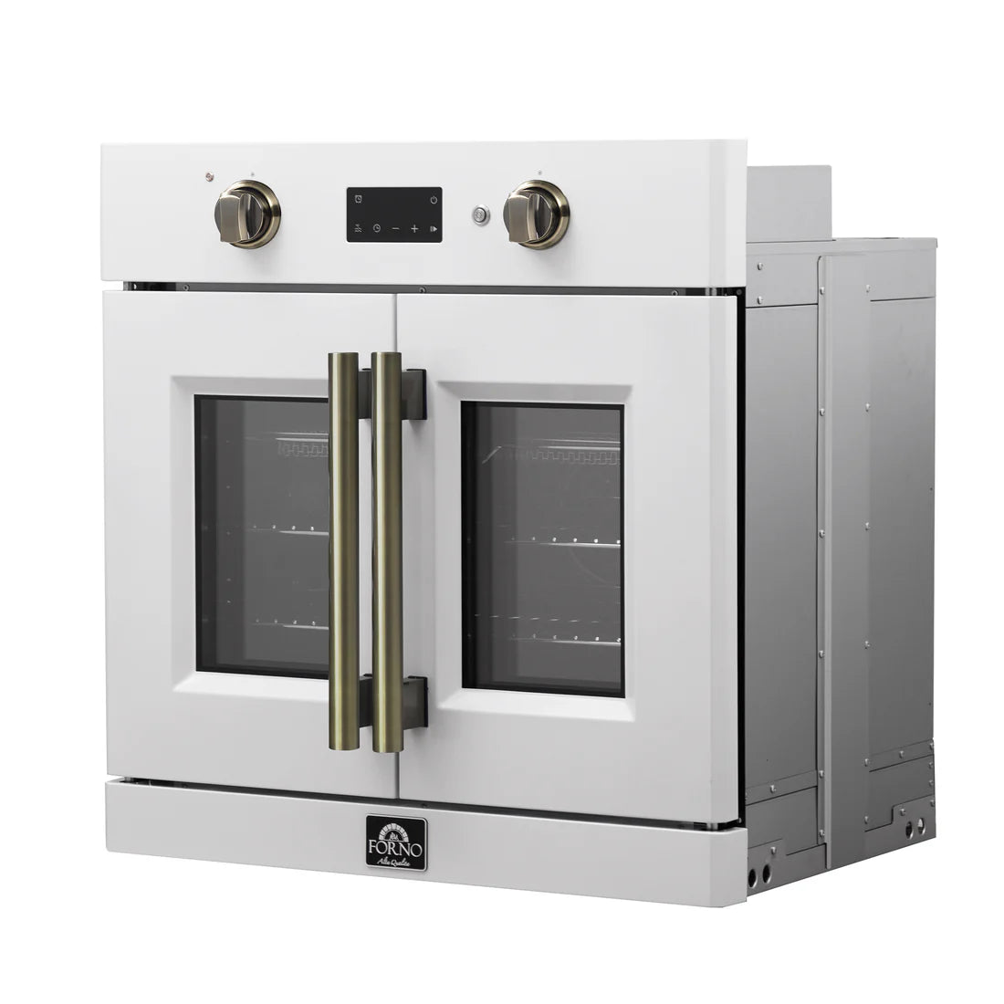 FORNO Asti 30" 3.58 cu. ft. French Door Electric Wall Oven with Air Fry, Self-Clean and Sous Vide in White with Antique Brass Accents, FBOEL1333-30WHT