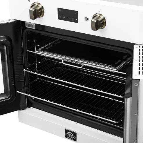 FORNO Asti 30" 3.58 cu. ft. French Door Electric Wall Oven with Air Fry, Self-Clean and Sous Vide in White with Antique Brass Accents, FBOEL1333-30WHT