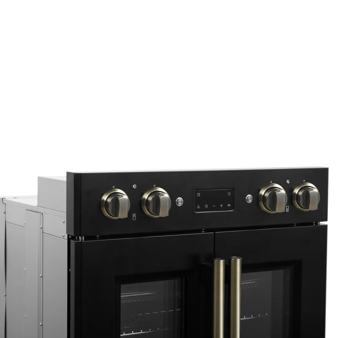 FORNO Asti 30" 7.36 cu. ft. French Door Double Electric Wall Oven with Air Fry, Self-Clean and Sous Vide in Black with Antique Brass Accents, FBOEL1340-30BLK
